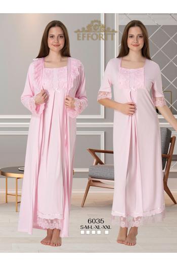 Effortt 6035 PEMBE Dantelli Sabahlıklı Lohusa Gecelik Takımı